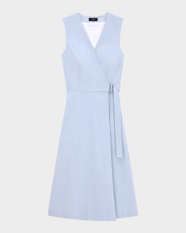 A-Line Crunch Linen Wrap Dress